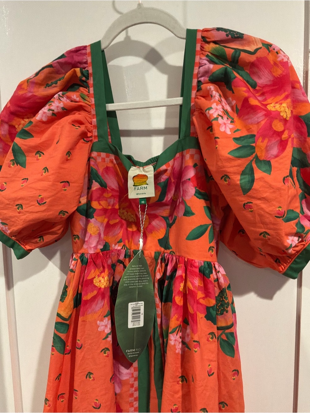FARM Rio Orange Floral Maxi Dress with Green Trim - Picture 6 of 6